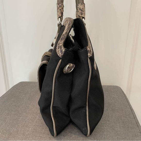 BRIGHTON Python Trimmed Nylon Canvas Shoulder Bag - Black/Brown - Picture 5 of 12